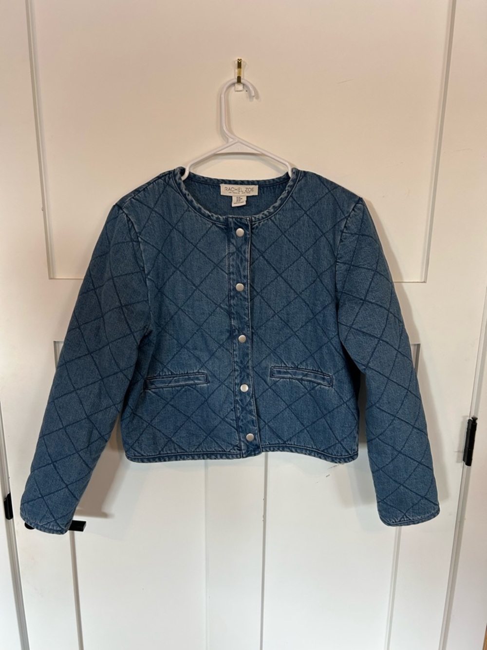 Rachel Zoe Quilted Denim Cropped Jacket in Blue - M